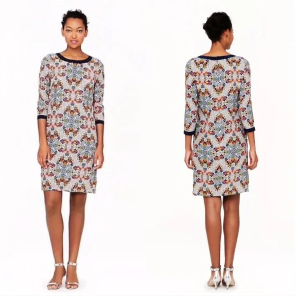 J. CREW 100% Silk Misty Fog Floral Shift Dress size 4